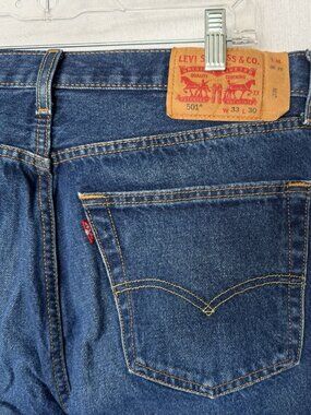 Levi's 501 Button Fly Jeans 33x25 Dark Wash Cropped Raw Hem Straight Leg